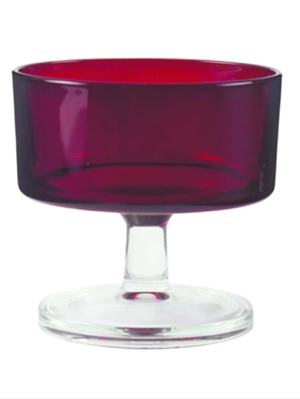 Vintage French Glass Ruby Red Dessert Bowl Arcoroc France Footed Dish MCM Modern